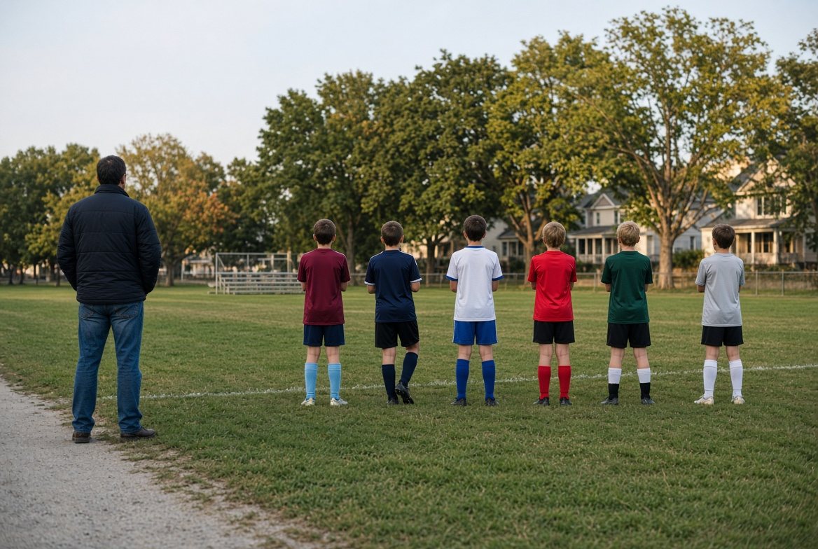 A parent on the sideline of a youth soccer field