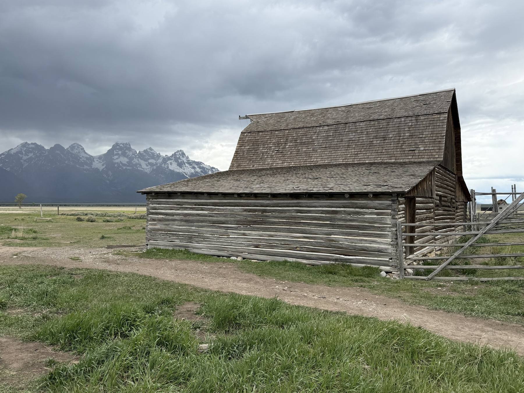 The T.A. Moulton barn on Mormon Row with the Teton Range behind it, Grand Teton National Park